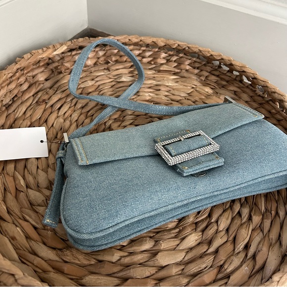 NWT Mango Denim Shoulder Bag with Crystal Buckle - Picture 7 of 12